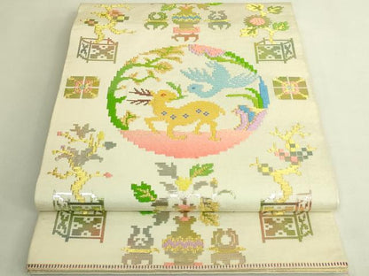 平和屋本店●最高級　龍村平蔵製　太鼓柄　本袋帯　彩華鹿島錦　金銀糸　逸品　DZAB9168kh6