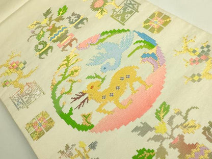 平和屋本店●最高級　龍村平蔵製　太鼓柄　本袋帯　彩華鹿島錦　金銀糸　逸品　DZAB9168kh6