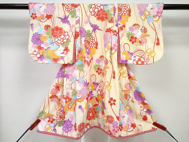 平和屋着物[]女の子　子供　ベビー着物　被布セット　刺繍　兎　吉祥花丸文　金彩　DABG3221ma