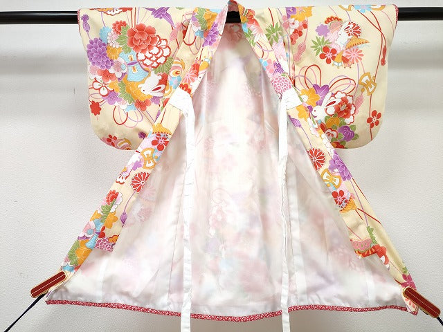 平和屋着物[]女の子　子供　ベビー着物　被布セット　刺繍　兎　吉祥花丸文　金彩　DABG3221ma