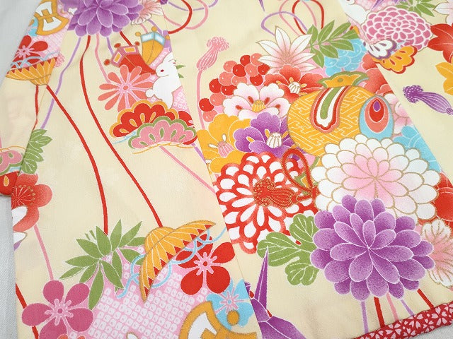 平和屋着物[]女の子　子供　ベビー着物　被布セット　刺繍　兎　吉祥花丸文　金彩　DABG3221ma