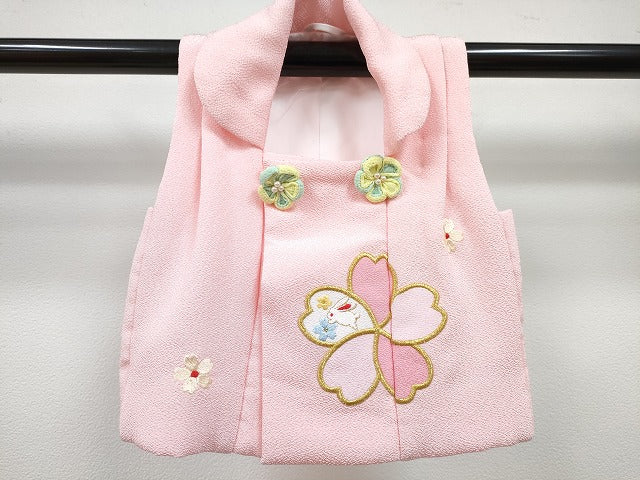 平和屋着物[]女の子　子供　ベビー着物　被布セット　刺繍　兎　吉祥花丸文　金彩　DABG3221ma