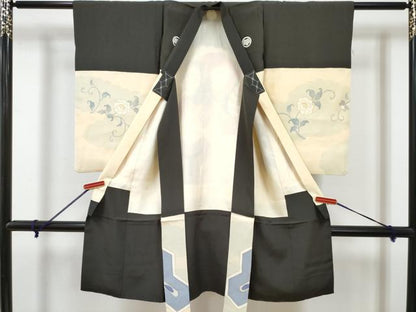平和屋着物[]七五三　男の子　祝着・長襦袢(袷)セット　手描き　歌舞伎　雲取り毘沙門亀甲花文　金彩　逸品　DABG3228ma
