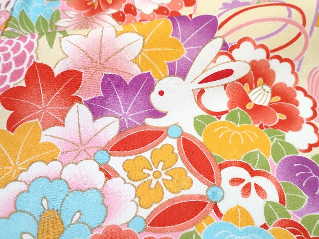 平和屋着物[]女の子　子供　ベビー着物　被布セット　刺繍　兎　吉祥花丸文　金彩　DABG3221ma