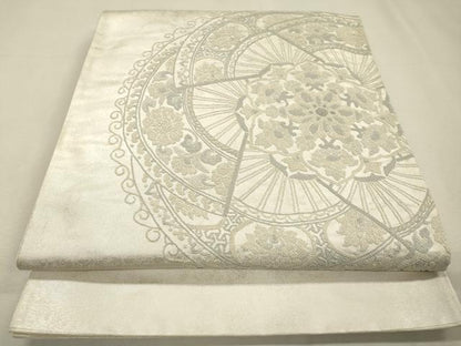 平和屋着物▼中国三大刺繍　相良刺繍　総刺繍　太鼓柄袋帯　扇面正倉院花文　銀彩　正絹　逸品　DABH7998fe
