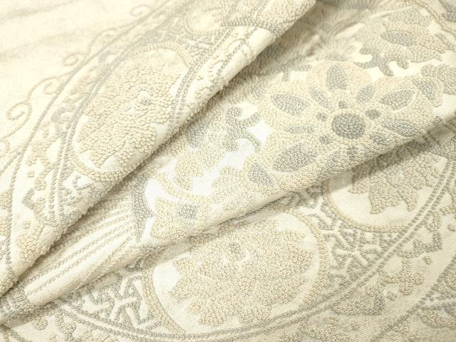 平和屋着物▼中国三大刺繍　相良刺繍　総刺繍　太鼓柄袋帯　扇面正倉院花文　銀彩　正絹　逸品　DABH7998fe