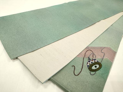 平和屋着物▼中国三大刺繍　スワトウ刺繍　汕頭刺繍　相良刺繍　総刺繍　太鼓柄袋帯　紬地　駒　正絹　逸品　DABH8000fe