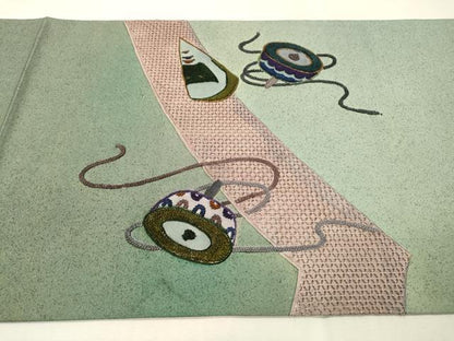 平和屋着物▼中国三大刺繍　スワトウ刺繍　汕頭刺繍　相良刺繍　総刺繍　太鼓柄袋帯　紬地　駒　正絹　逸品　DABH8000fe