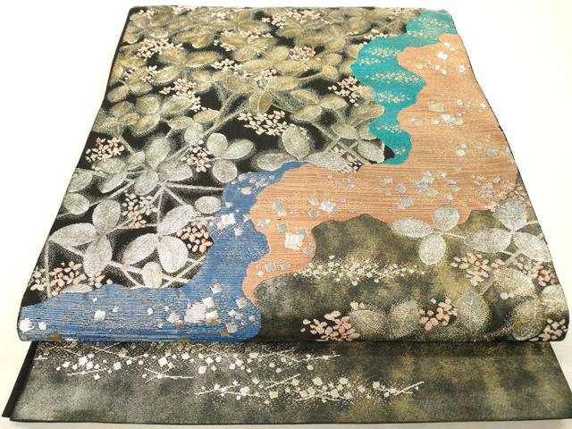 平和屋着物▼日本画の巨匠　加山又造　六通柄袋帯　秋草文　金銀彩　正絹　逸品　DABH7983fe