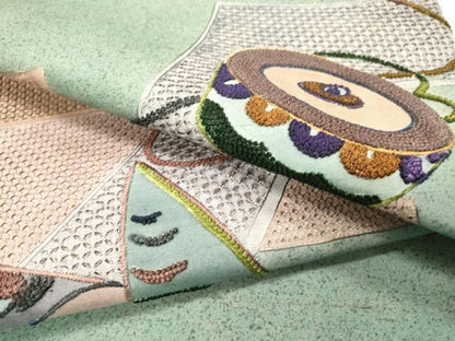 平和屋着物▼中国三大刺繍　スワトウ刺繍　汕頭刺繍　相良刺繍　総刺繍　太鼓柄袋帯　紬地　駒　正絹　逸品　DABH8000fe