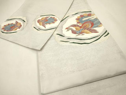 平和屋着物▼太鼓柄袋帯　すくい織　孔雀　金銀糸　正絹　逸品　DABH7971fe