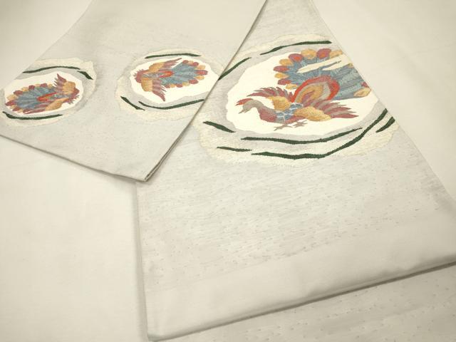平和屋着物▼太鼓柄袋帯　すくい織　孔雀　金銀糸　正絹　逸品　DABH7971fe