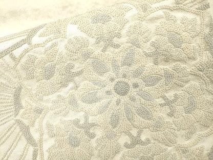 平和屋着物▼中国三大刺繍　相良刺繍　総刺繍　太鼓柄袋帯　扇面正倉院花文　銀彩　正絹　逸品　DABH7998fe