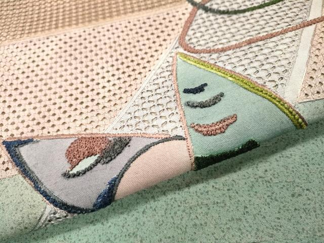 平和屋着物▼中国三大刺繍　スワトウ刺繍　汕頭刺繍　相良刺繍　総刺繍　太鼓柄袋帯　紬地　駒　正絹　逸品　DABH8000fe