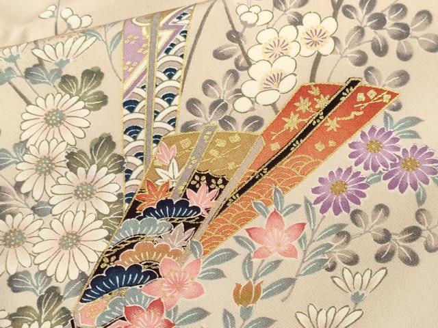 平和屋着物■上質な小紋　扇枝花文　暈し染め　金彩　正絹　逸品　CABK3785ev