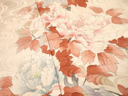 平和屋着物▼訪問着　手描き　枝花　正絹　逸品　DABI7061fe