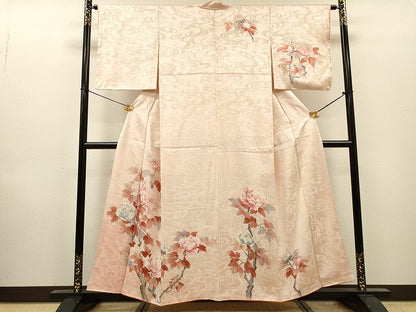 平和屋着物▼訪問着　手描き　枝花　正絹　逸品　DABI7061fe