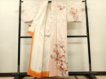 平和屋着物▼訪問着　手描き　枝花　正絹　逸品　DABI7061fe