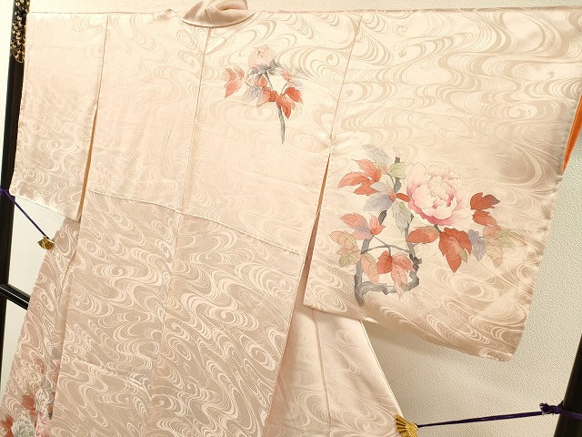 平和屋着物▼訪問着　手描き　枝花　正絹　逸品　DABI7061fe