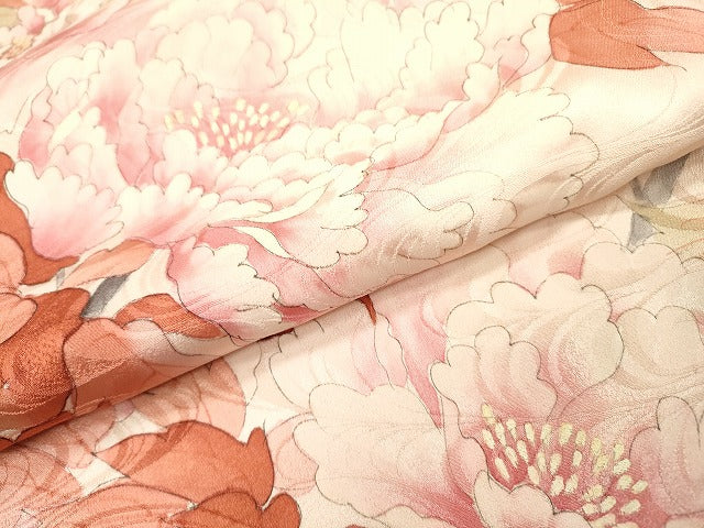 平和屋着物▼訪問着　手描き　枝花　正絹　逸品　DABI7061fe