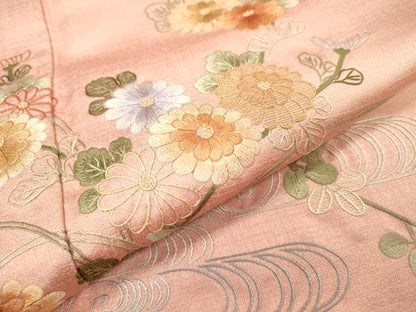 平和屋着物▼中国三大刺繍　相良刺繍　総刺繍　訪問着　籬流水花文　正絹　逸品　DABI7090fe