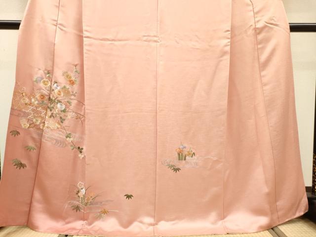 平和屋着物▼中国三大刺繍　相良刺繍　総刺繍　訪問着　籬流水花文　正絹　逸品　DABI7090fe