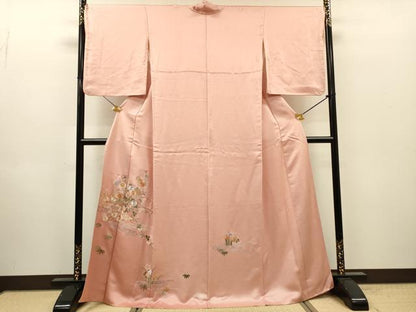 平和屋着物▼中国三大刺繍　相良刺繍　総刺繍　訪問着　籬流水花文　正絹　逸品　DABI7090fe