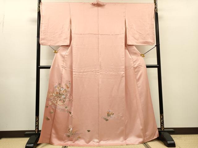 平和屋着物▼中国三大刺繍　相良刺繍　総刺繍　訪問着　籬流水花文　正絹　逸品　DABI7090fe