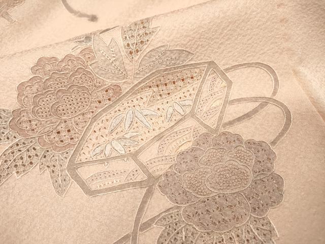 平和屋着物▼中国三大刺繍　スワトウ刺繍　汕頭刺繍　相良刺繍　総刺繍　訪問着　貝桶花文　正絹　逸品　DABI7106fe