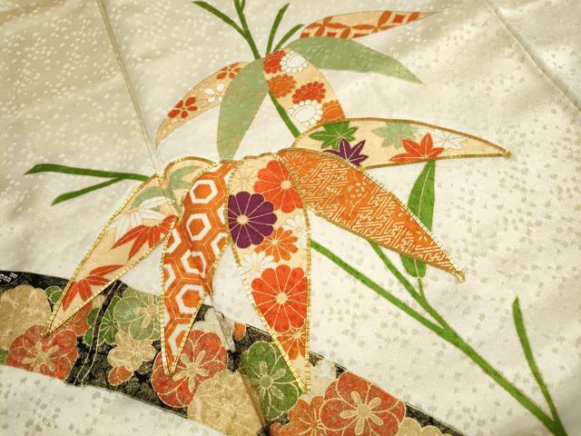 平和屋着物■訪問着　駒刺繍　笹竹花文　暈し染め　金彩　正絹　逸品　DABJ0025qa