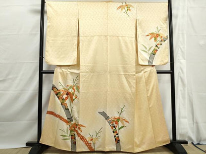 平和屋着物■訪問着　駒刺繍　笹竹花文　暈し染め　金彩　正絹　逸品　DABJ0025qa