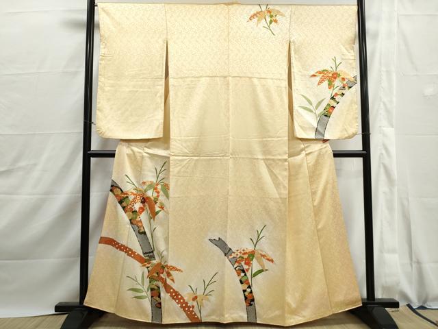 平和屋着物■訪問着　駒刺繍　笹竹花文　暈し染め　金彩　正絹　逸品　DABJ0025qa