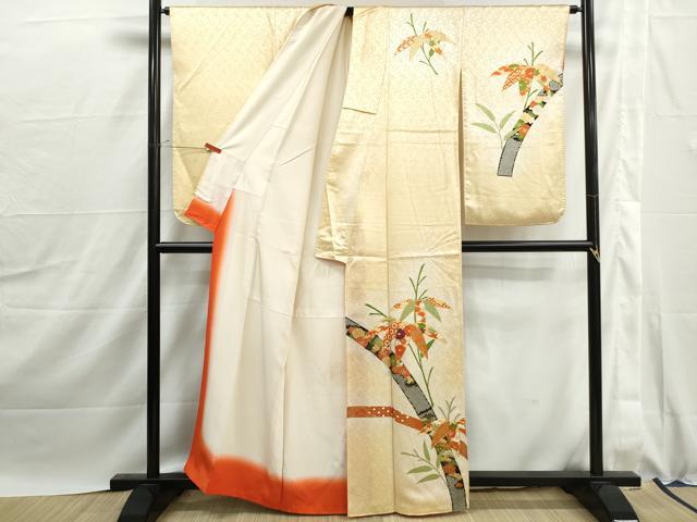 平和屋着物■訪問着　駒刺繍　笹竹花文　暈し染め　金彩　正絹　逸品　DABJ0025qa