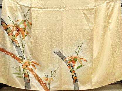 平和屋着物■訪問着　駒刺繍　笹竹花文　暈し染め　金彩　正絹　逸品　DABJ0025qa