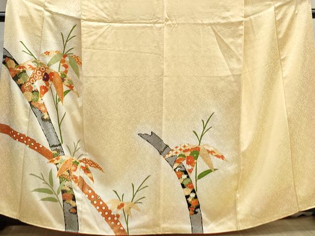 平和屋着物■訪問着　駒刺繍　笹竹花文　暈し染め　金彩　正絹　逸品　DABJ0025qa