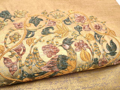 平和屋着物●太鼓柄袋帯　総刺繍　孔雀花唐草文　金彩　正絹　逸品　CABK5950hy
