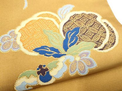 平和屋着物●龍村美術織物　たつむら　六通柄　本袋帯　仙桃蘭花錦　金糸　正絹　逸品　CABK5991hy