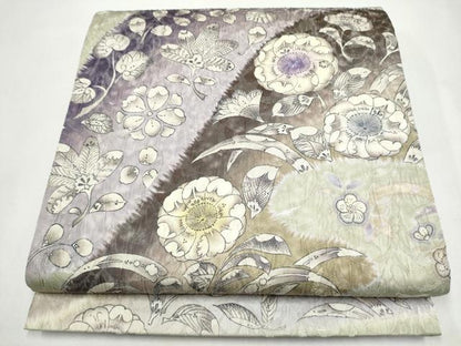 平和屋着物●全通柄袋帯　ふくれ織　辻が花　銀通し地　正絹　逸品　CABK5989hy