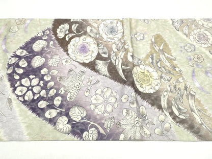 平和屋着物●全通柄袋帯　ふくれ織　辻が花　銀通し地　正絹　逸品　CABK5989hy