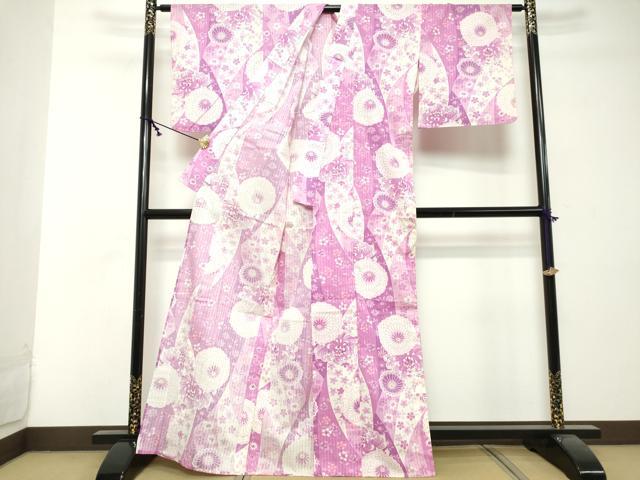 平和屋着物∴夏物　綿紅梅　浴衣　切嵌花文　乱菊　綿　逸品　DABI8667cd