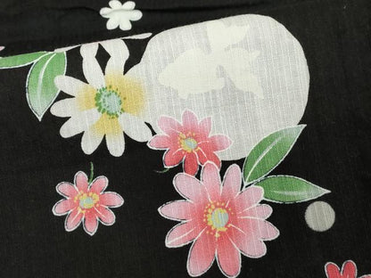 平和屋着物∴夏物　浴衣　綿　草花文　金魚　黒地　逸品　DABI8685cd