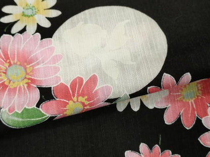 平和屋着物∴夏物　浴衣　綿　草花文　金魚　黒地　逸品　DABI8685cd