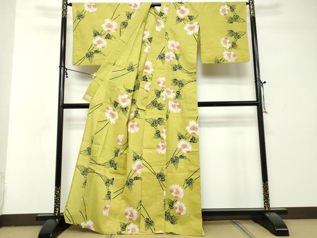平和屋着物∴夏物　浴衣　注染　手縫い　枝花文　やまと誂製　綿　逸品　DABI8682cd