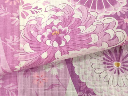 平和屋着物∴夏物　綿紅梅　浴衣　切嵌花文　乱菊　綿　逸品　DABI8667cd