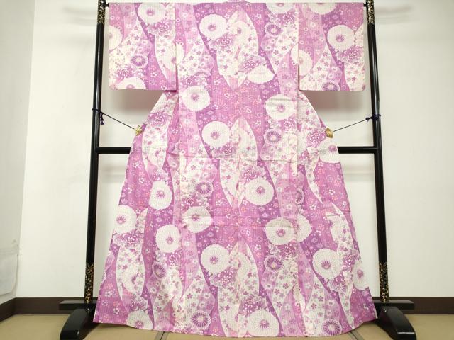 平和屋着物∴夏物　綿紅梅　浴衣　切嵌花文　乱菊　綿　逸品　DABI8667cd