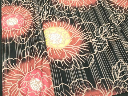 平和屋着物∴夏物　浴衣　注染　舞花文　黒地　綿　逸品　DABI8681cd