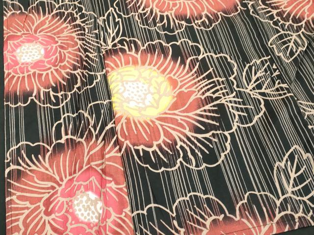 平和屋着物∴夏物　浴衣　注染　舞花文　黒地　綿　逸品　DABI8681cd