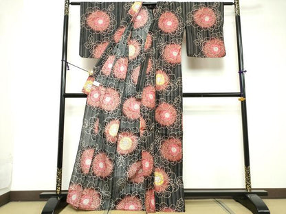 平和屋着物∴夏物　浴衣　注染　舞花文　黒地　綿　逸品　DABI8681cd
