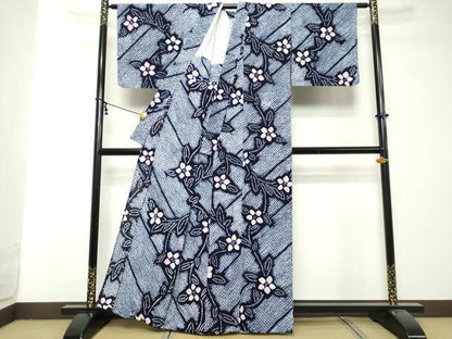 平和屋着物∴夏物　浴衣　有松鳴海絞り　枝花文　綿　逸品　DABI8693cd