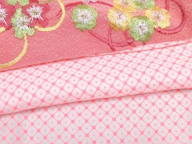平和屋着物[]七五三　女の子　７歳　祝着　四つ身　襦袢(単衣・半衿刺繍)セット　矢羽牡丹花文　洗える着物　DABG3234ma